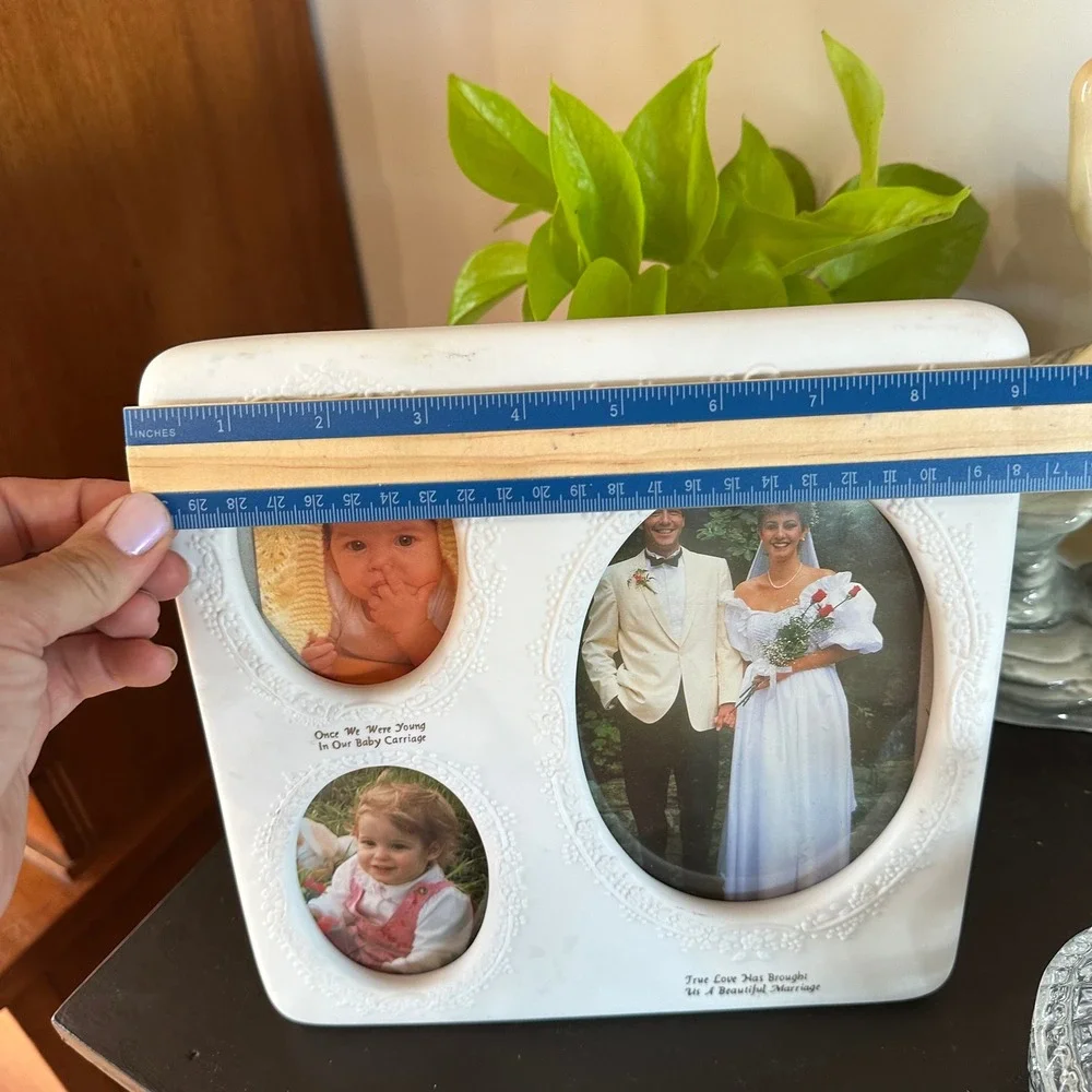 Vtg White Ceramic Wedding Collage Picture Frame Floral Bridal Shower Cottagecore